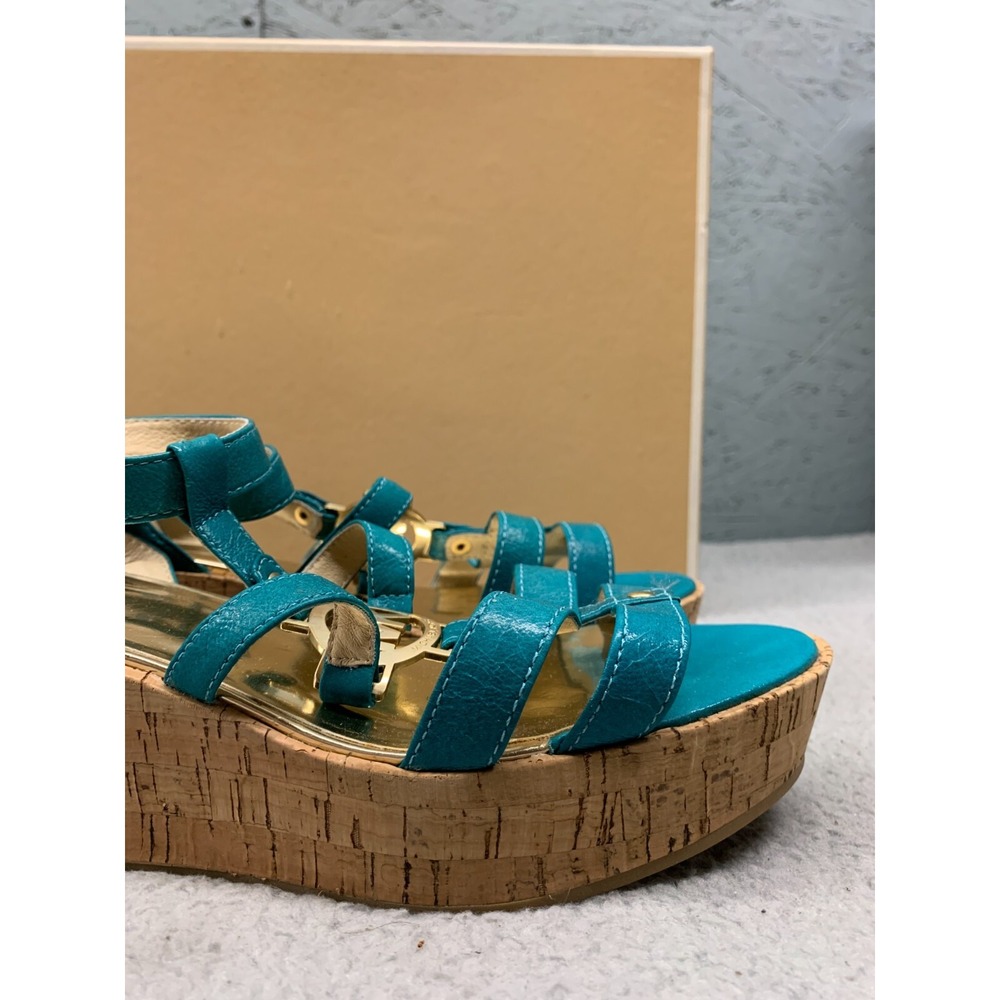 Michael‎ Kors Nash Sandal Women's 10M Turquoise Crinkled Patent Leather - Picture 4 of 14
